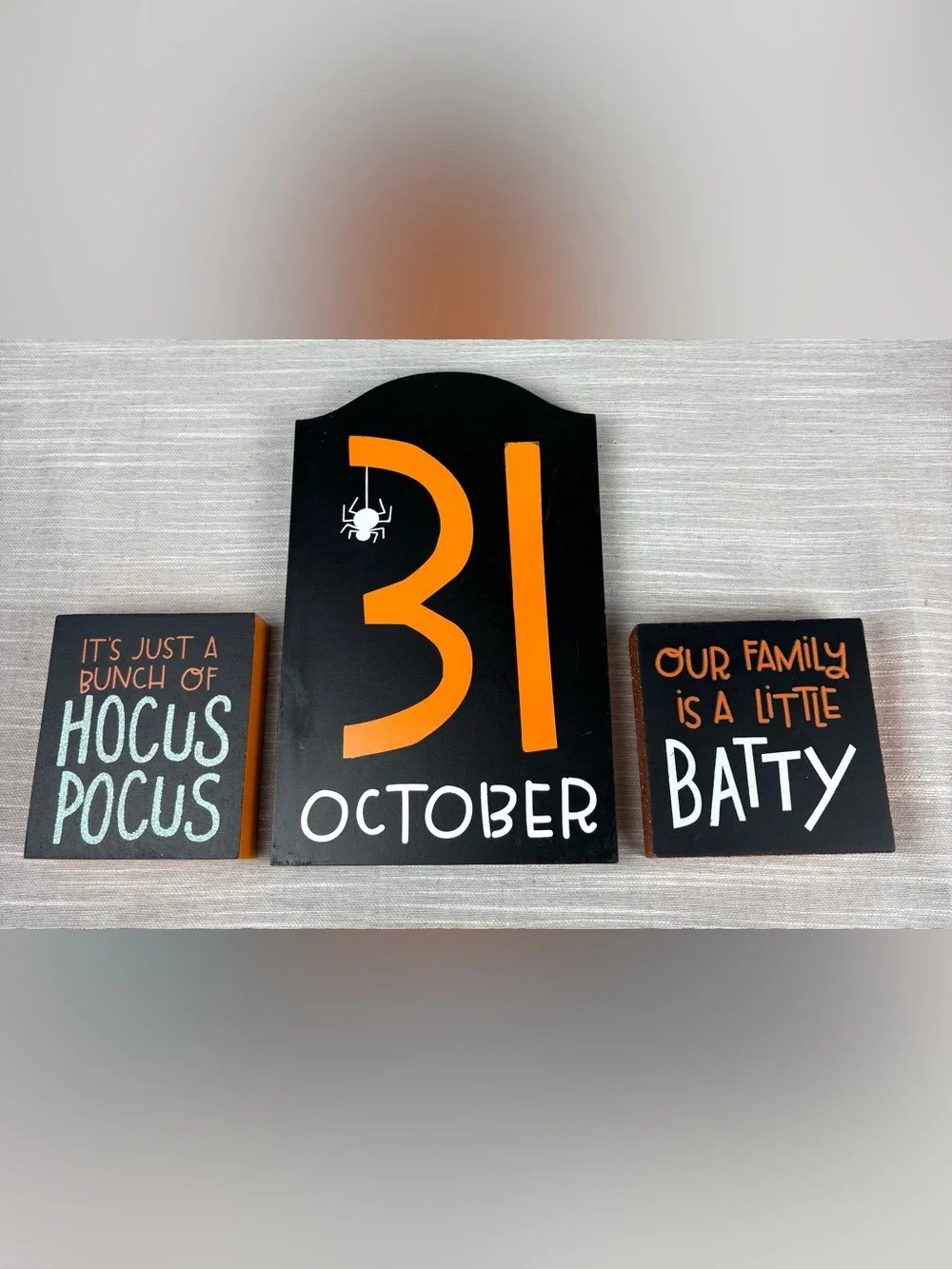 Halloween Block Sign Set - Black & Orange Festive Trio